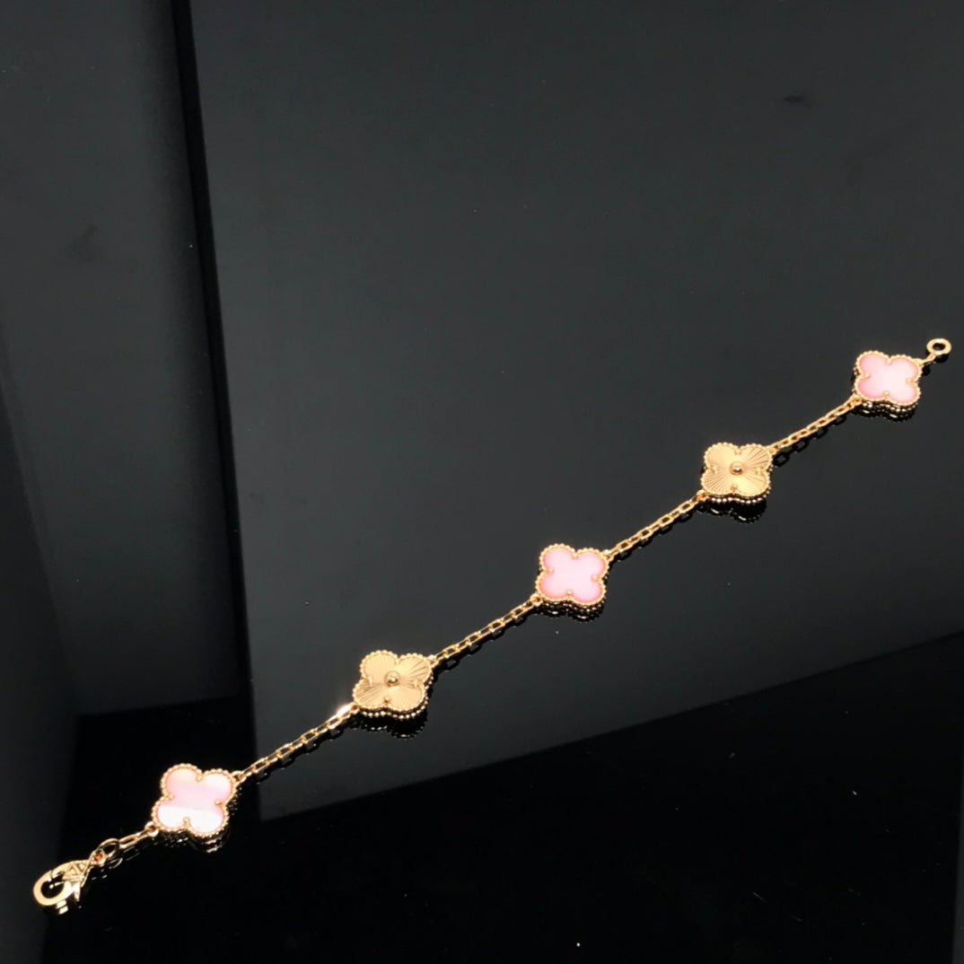 [Pearl Jewelrys]CLOVER BRACELET 5 MOTIF PINK AND PINK GOLD