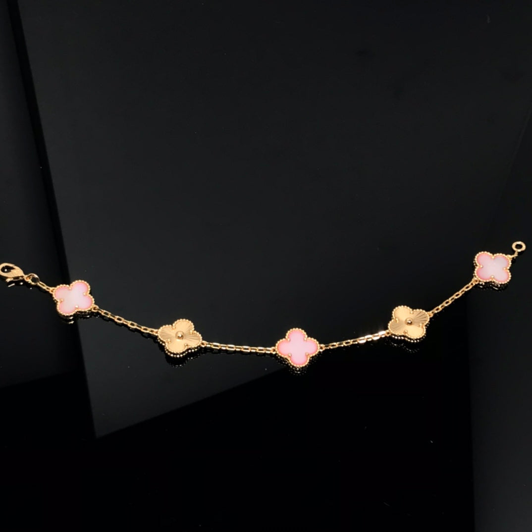 [Pearl Jewelrys]CLOVER BRACELET 5 MOTIF PINK AND PINK GOLD