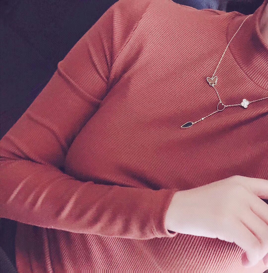 [Pearl Jewelrys]LUCKY SPRING 4 MOTIFS ROSE GOLD NECKLACE