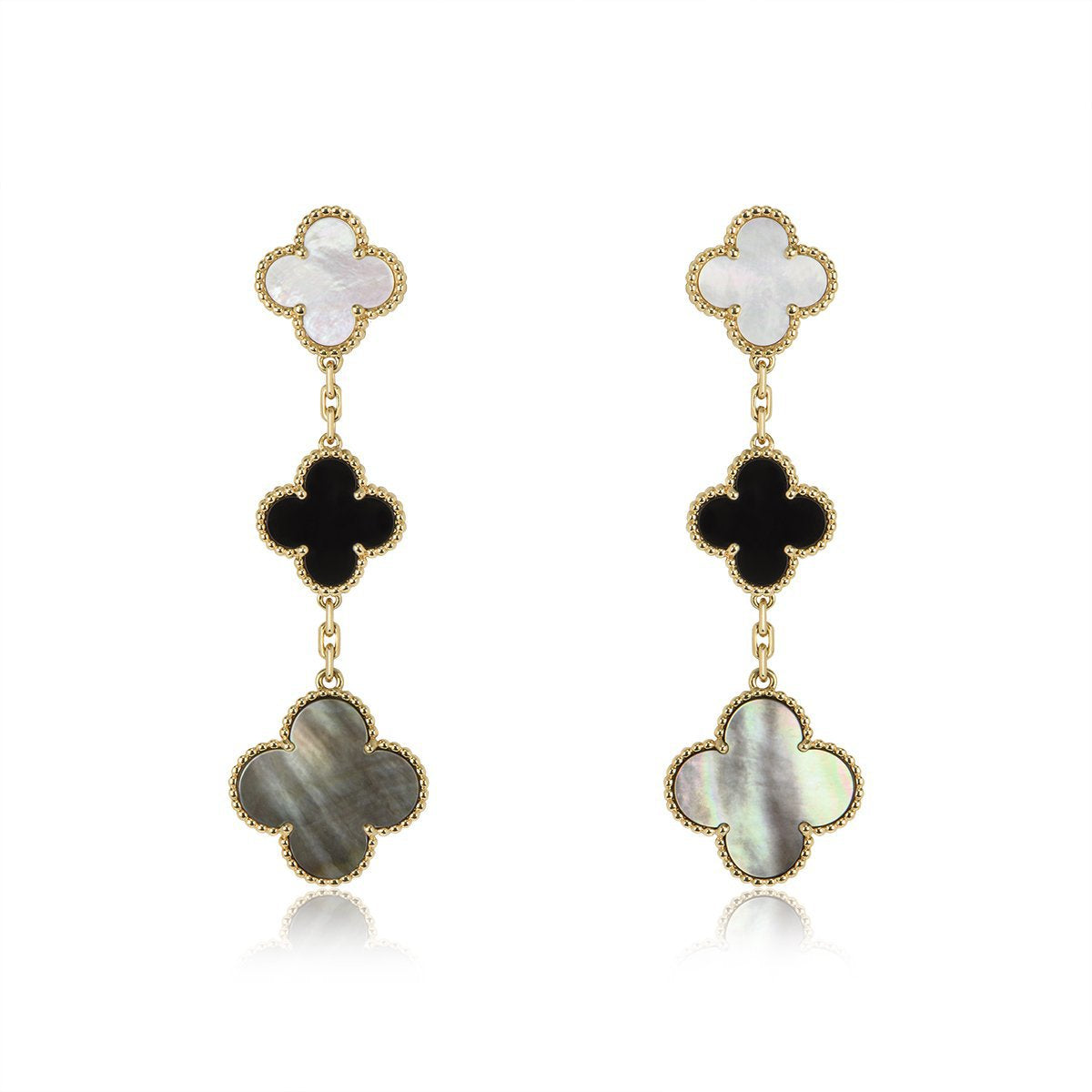 [Pearl Jewelrys]CLOVER EARRINGS GOLD ONYX MOP 3 MOTIF