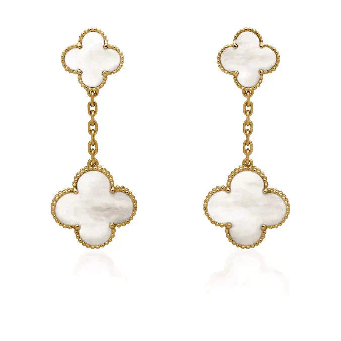 [Pearl Jewelrys]CLOVER 2 MOTIF WHITE MOP EARRINGS