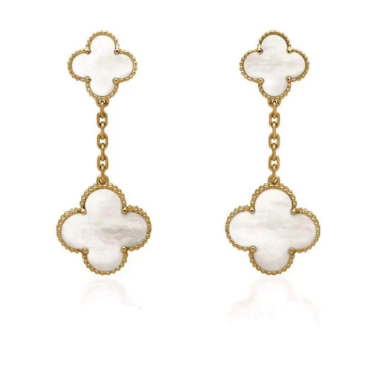 [Pearl Jewelrys]CLOVER 2 MOTIF WHITE MOP EARRINGS